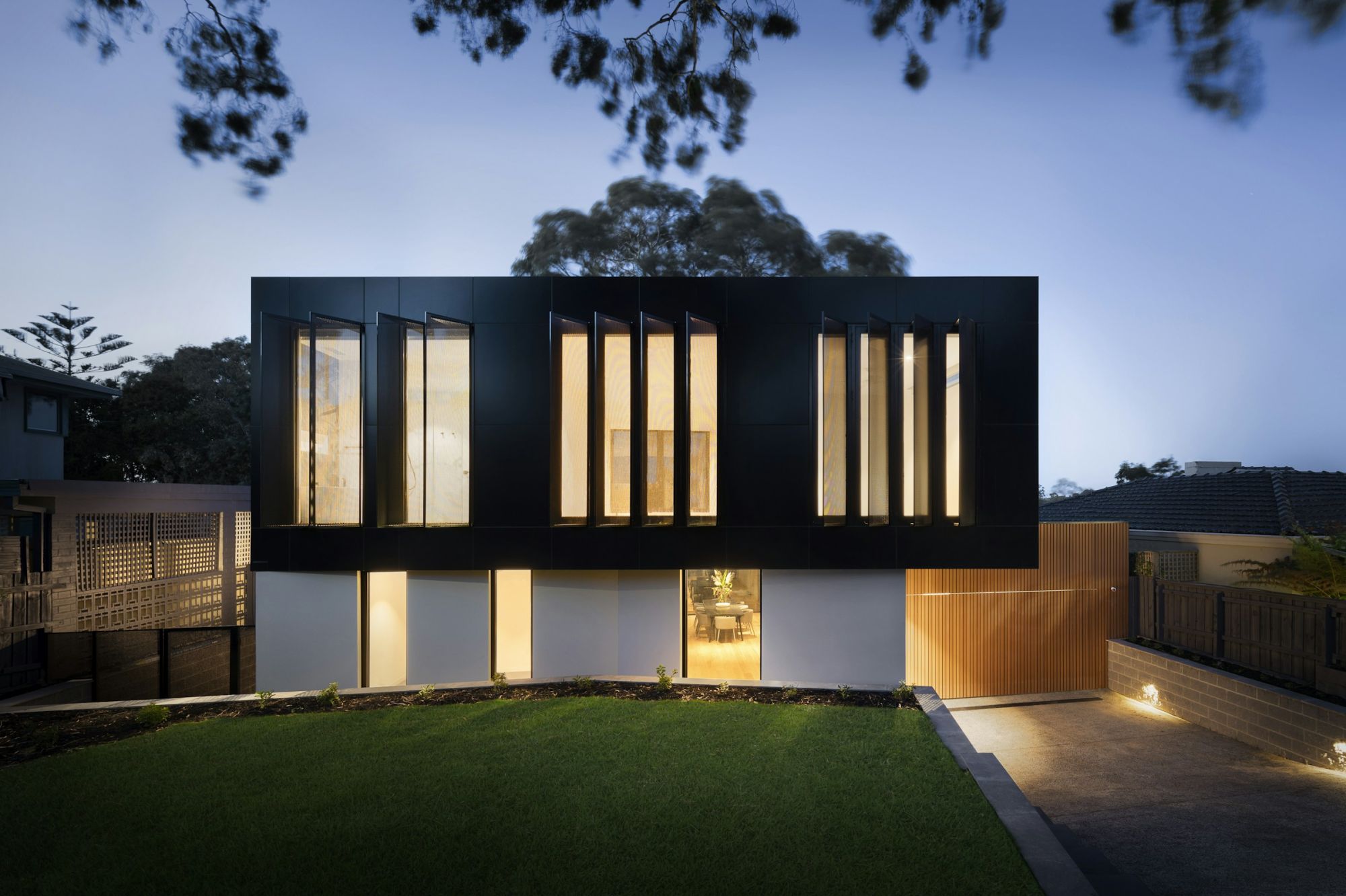 Modern house at dusk